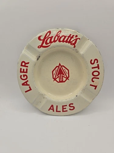 Vtg 1940's Porcelain Ashtray Labatts Beer Ale Advertising Sign Man Cave Lager