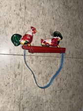 Vintage Tin Litho Metal Pecking Roosters/Chickens Hand Held Toy FUN 