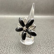 Bold Statement Flower Ring Silver Black Stretch Band Cocktail Fashion Jewelry