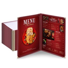 WeChef 30 Pcs Menu Cover 8.5x11" 2 Page 4 View Double Fold Stitch Restaurant