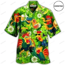 Chicken Roosters Bring Luck Shamrock Hawaiian Shirt