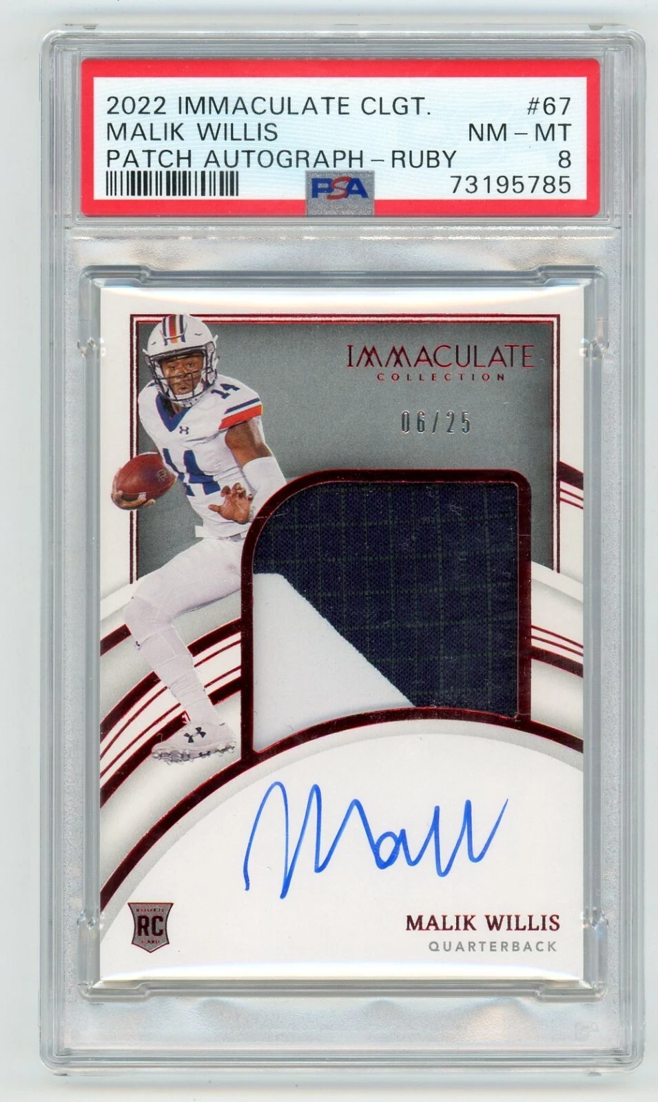 Malik Willis Panini Immaculate Collection Collegiate #67 Patch Autograph-Ruby