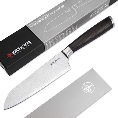 BÖKER Meisterklinge Damast Santoku Kochmesser Küchenmesser Holzgriff 130952DAM
