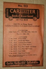 Carter Carburetor Gasket Kit 113 Dodge Truck Plymouth 1934-1935 Nos Check Specs
