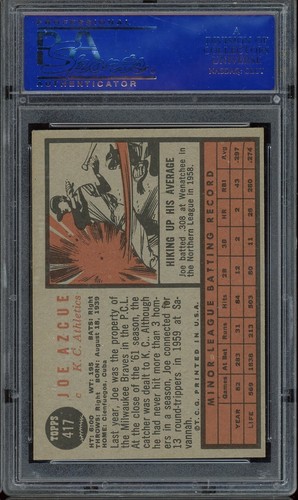 1962 Topps Baseball #417 Joe Azcue PSA 7 - 第 2/2 張圖片