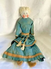 Large Porcelain Head Doll Cloth Body Blonde Hair Blue Eye Beauty Antique Blue