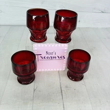 Vintage Viking GEORGIAN RUBY RED Honeycomb 4oz Flat Juice Pressed Glasses Set 4