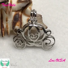Princess Carriage - 925 Sterling Silver - Locket Pearl Cage Pendant - Hold 6-7mm