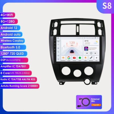Android 12 CarPlay 8+128GB Autoradio GPS NAVI WIFI Für Hyundai Tucson 2004-2009
