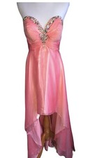 Gigi Sheer Pink High Low Prom Formal Embellished Dress Size 6