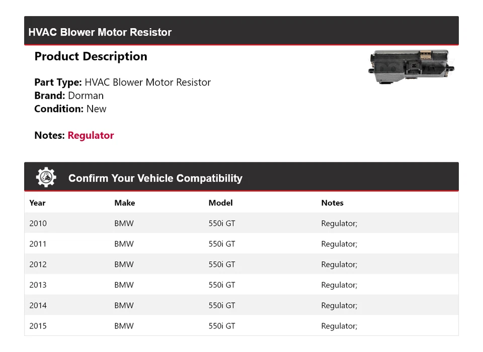 Resistencia del motor soplador de climatización para BMW 550i GT 2010-2015 2011 2012 2013 2014 Foto 2 de 4