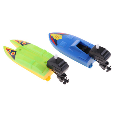 2 Stck. Kunststoff Uhrwerk Aufziehspielzeug Wanne Pool Spielset Wasser Schnellboot Spielzeug