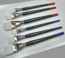Artist Brushes 6 pack, Michael Lang,  Exclusive Design  Nylon 3 Flat, 3  Filbert
