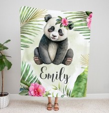 Personalized Baby Fleece Minky Blanket With Name, Custom Panda Newborn Blanket