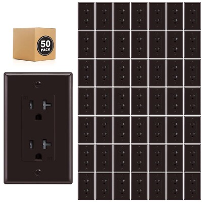 50pack Brown Outlet Socket, Decora Duplex Receptacle, 20 Amp 125 Volt With Plate