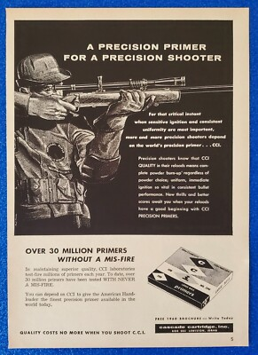 #ad #ad 1960 CCI PRECISION PRIMERS FOR AMMO HAND RELOADING ORIGINAL HUNTING PRINT AD $14.99