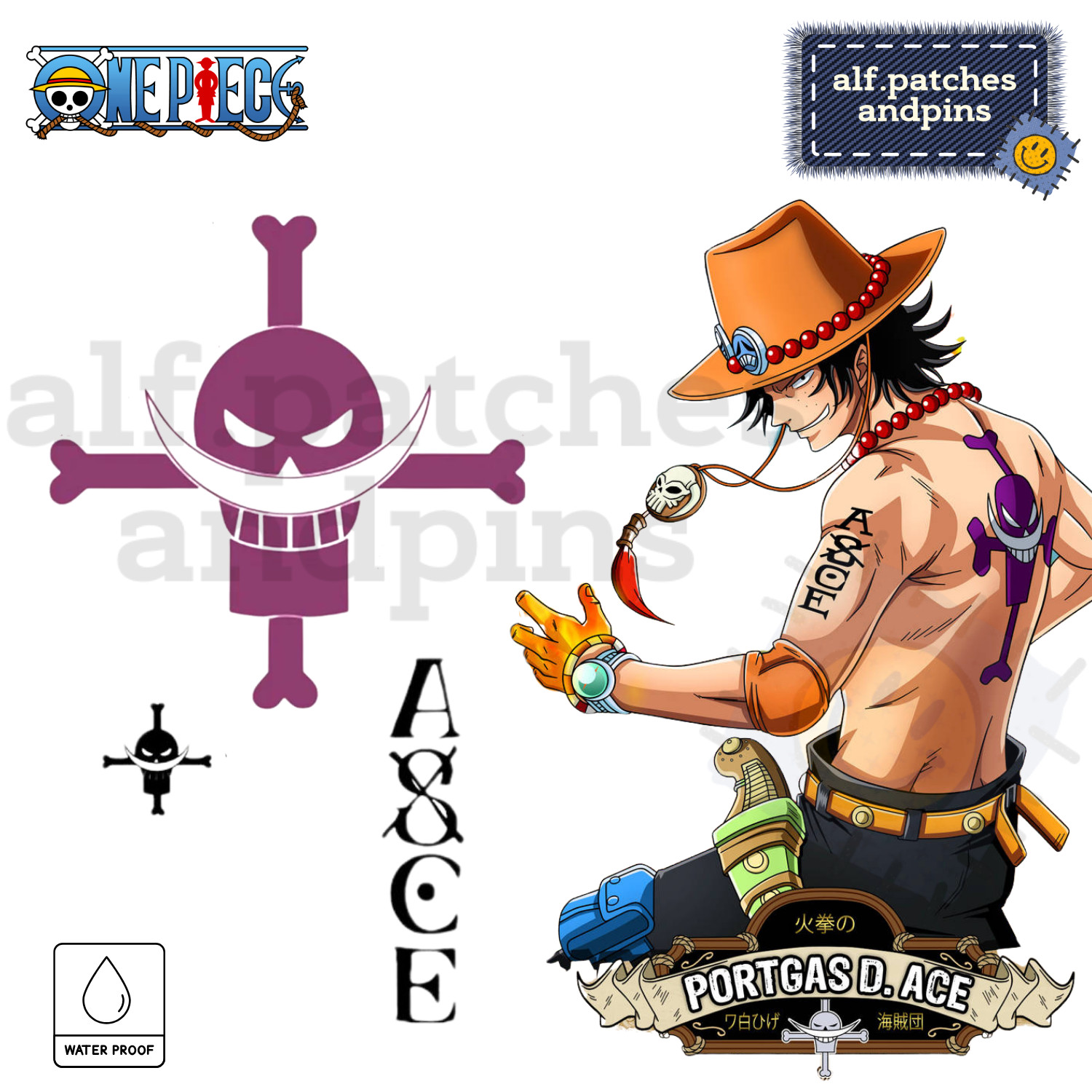 One Piece ACE Anime Cosplay Disfraz Puma D. ASCE Barbablanca Conjunto de tatuaje temporal