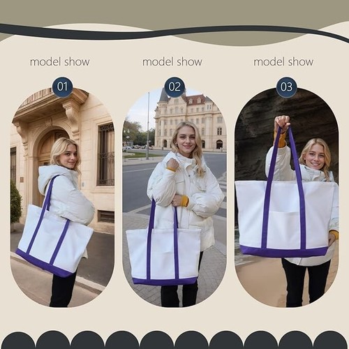 Large Canvas Tote Bag with External Pocket Reusable Grocery Bags Shopping Bag