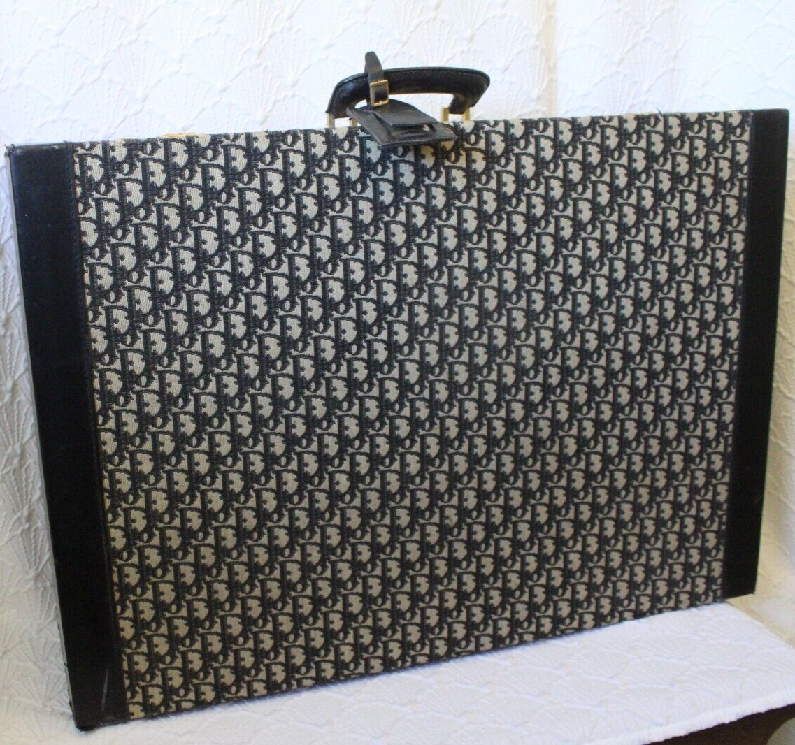 Vintage Christian Dior Monogram Black Leather Trim Hard Case