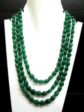 Natural Beryl Emerald Oval Plain 6x9mm to 9x11mm 3 Strand Necklace 18 inch long