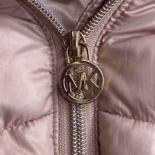 Michael Kors Girl’s Sz 4 Pink Puffer Winter Coat Faux Fur Removable Hood Quilted - Picture 11 of 18