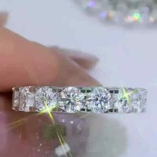 3 Ct Round Cut VVS1 Moissanite Eternity Wedding Band Ring 14K White Gold Plated