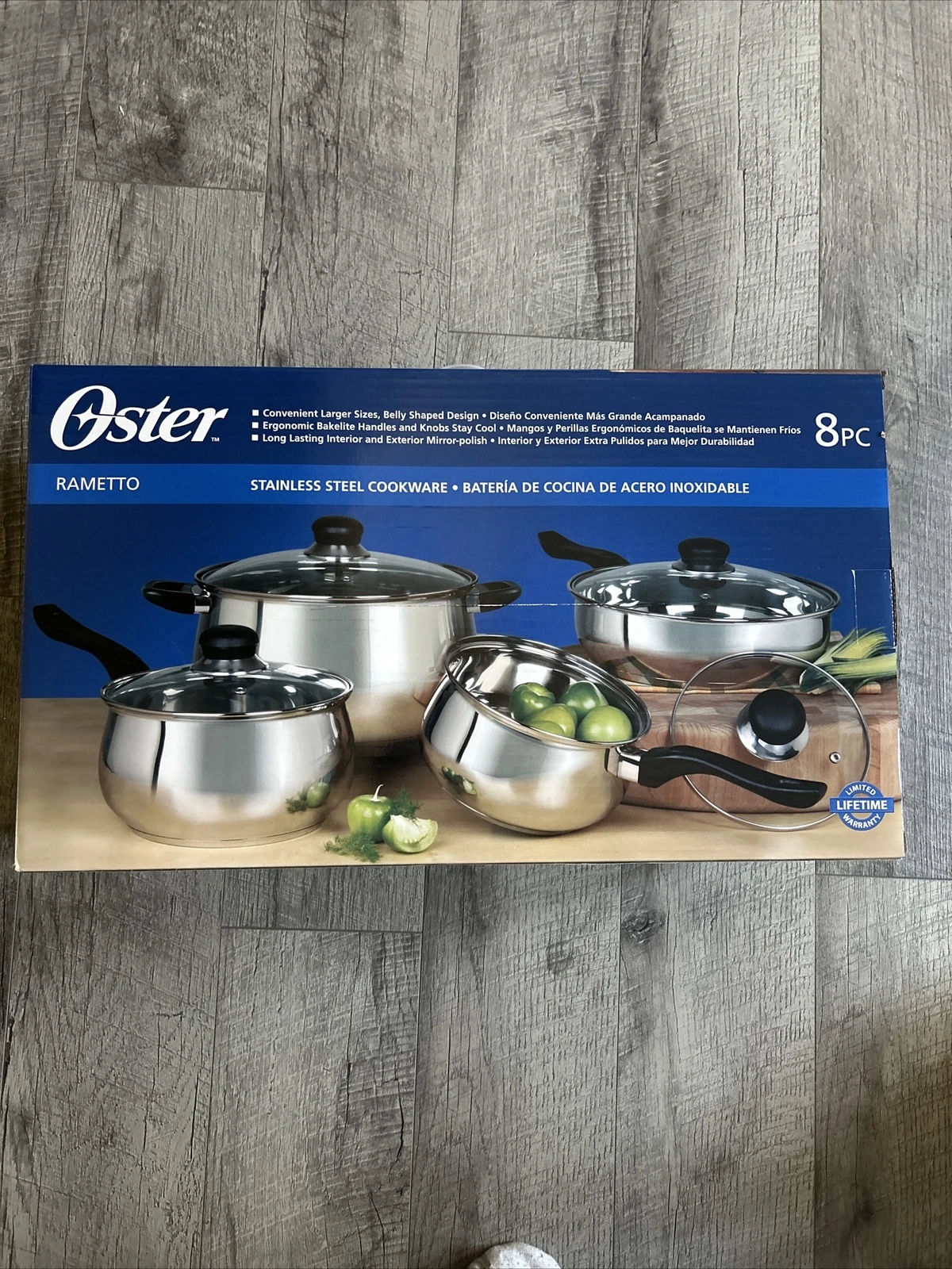 Oster Rametto 8 Piece Stainless Steel Kitchen Cookware Set w Tempered Glass Lids