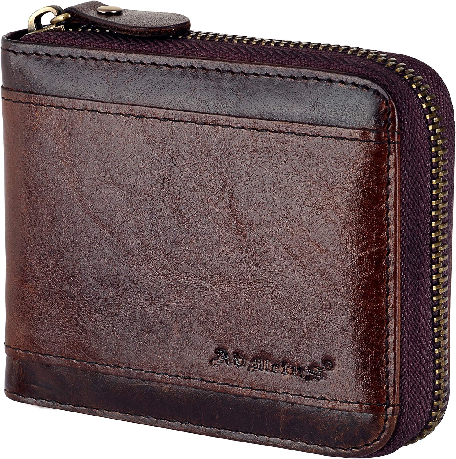Men's Genuine Leather Short Zip Wallet with Credit Card Slots & ID Holder  