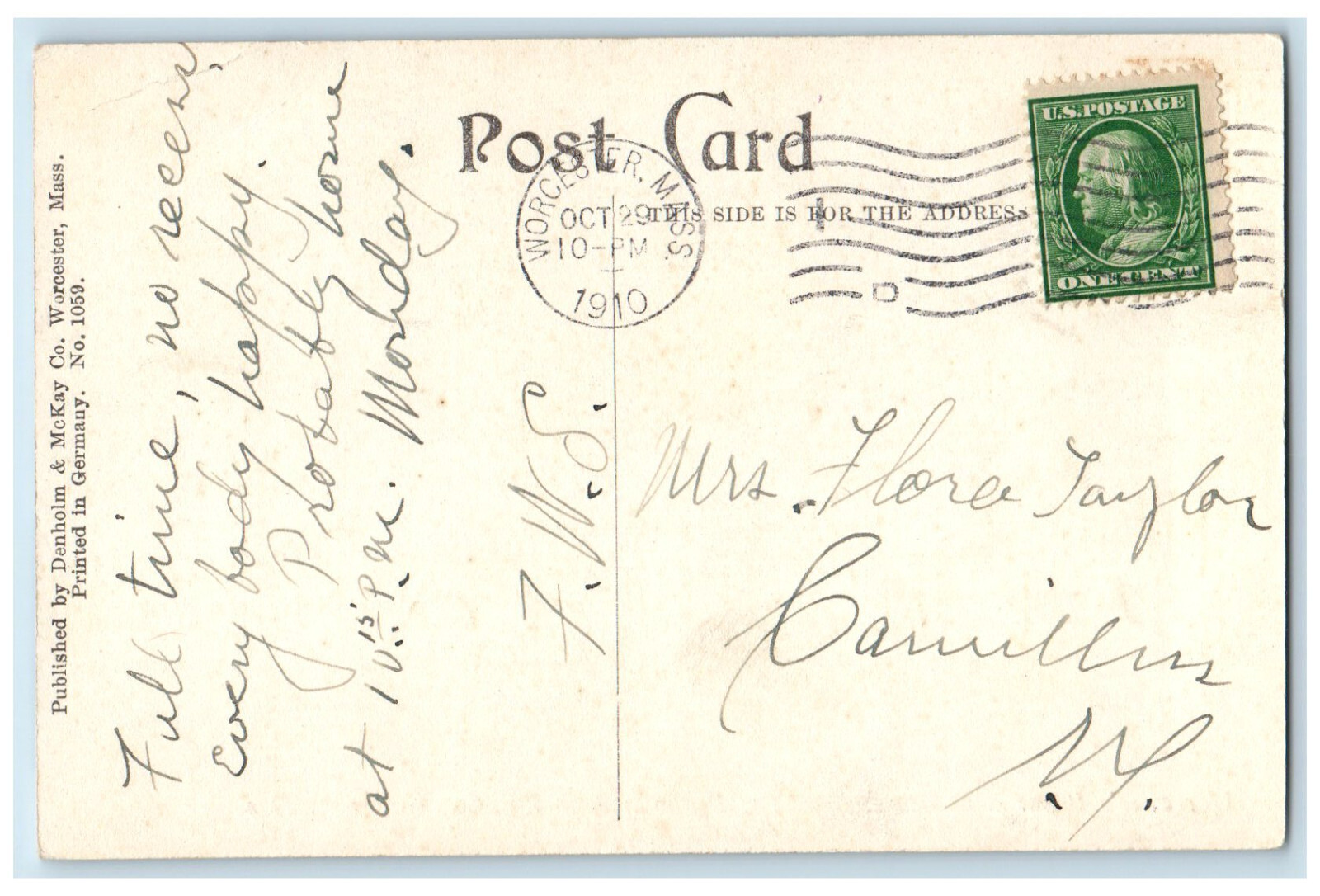 1910 The Denholm & McKay Co. Worcester's Department Store MA Postcard
