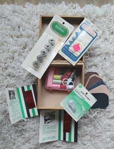 Pier One Reed Sewing Box & Sewing Supplies Vintage Notions Sewing Kit