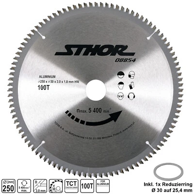 HM Kreissägeblatt Alu PVC Sägeblatt 250 x 30 / 25,4 mm 100 Zähne TCT Sägeblätter