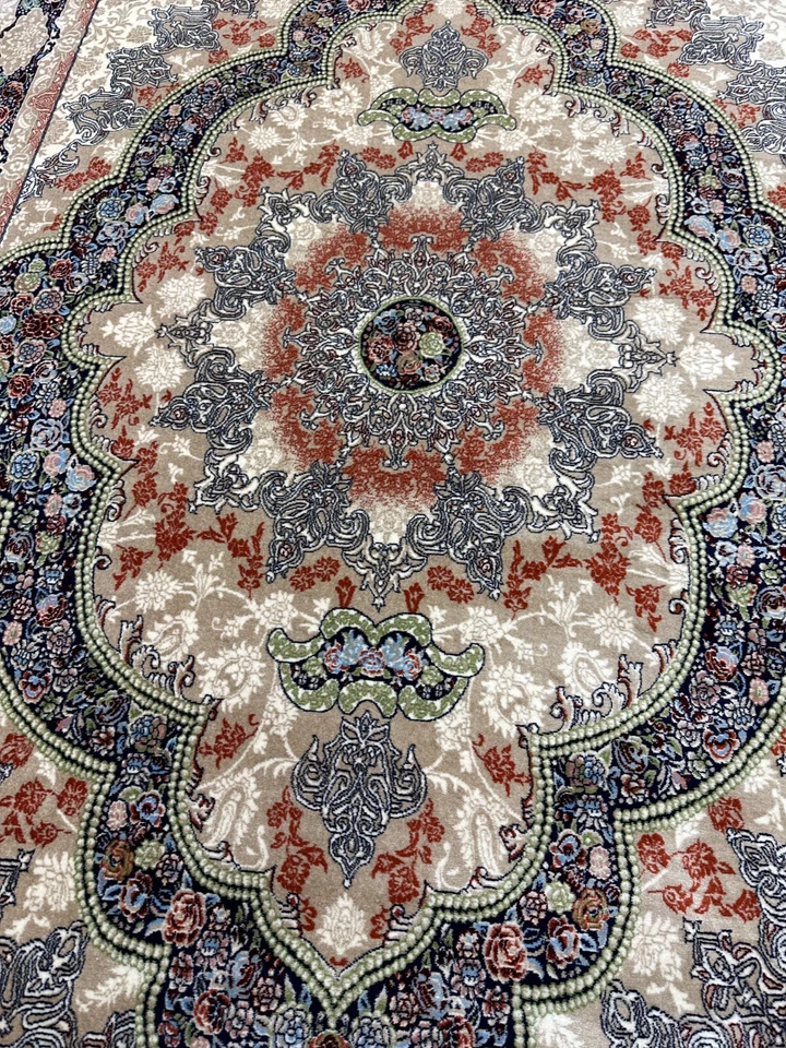 Alfombra de área tradicional crema hecha a máquina alfombra oriental de Oriente Medio 6,5 x 9,2 pies Foto 4 de 4