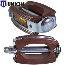 Pédales vélo classique 9/16" marron UNION SP-689 acier résine cycle ville route