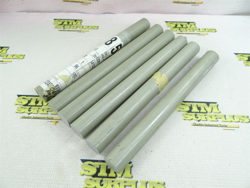 6 PIECES OF GREY RADEL R-4400 MACHINABLE PLASTIC ROUND STOCK 1" X 10"