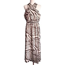 Express Women's Brown Crean Zebra-Print Halter Wrap Resort Maxi Dress Large EUC