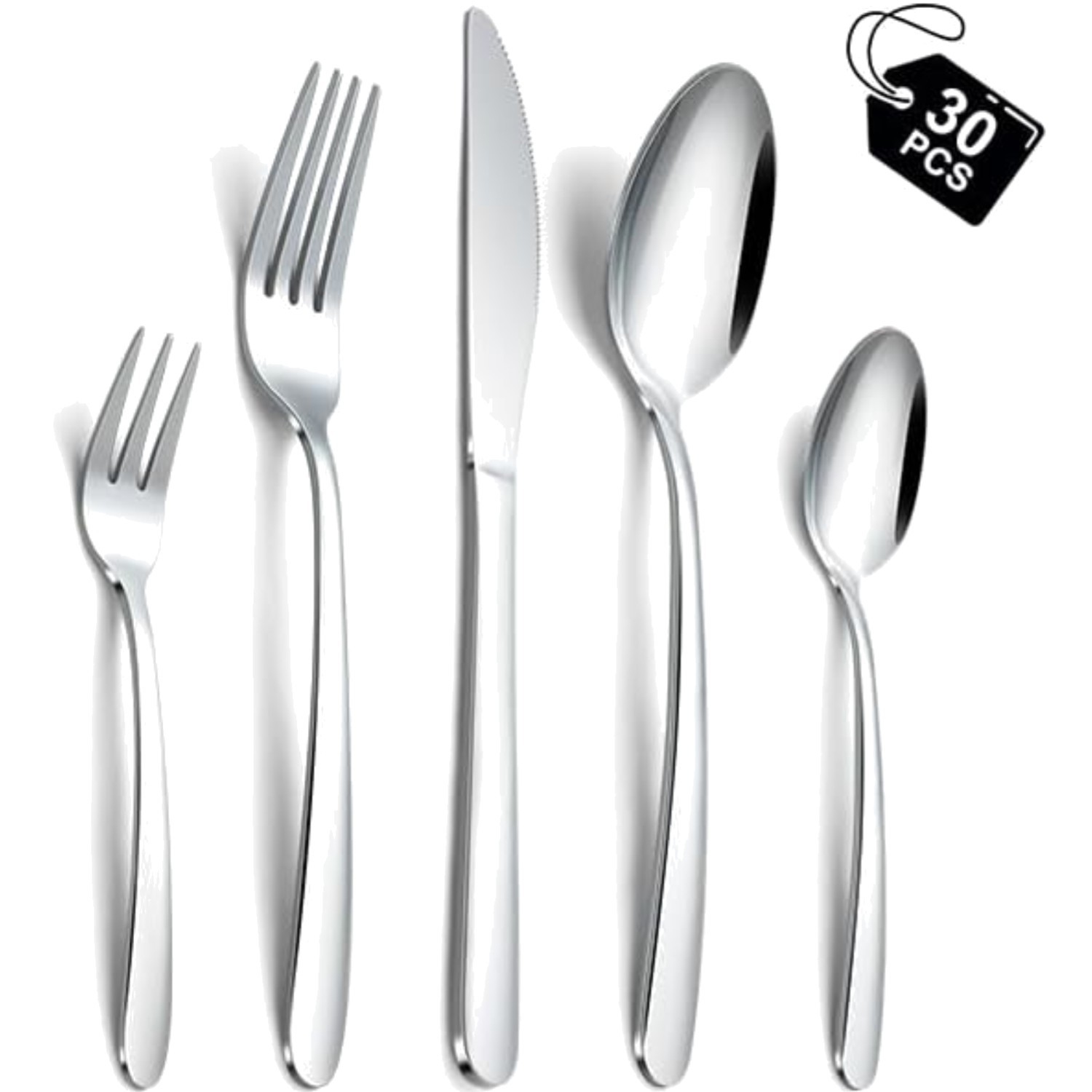 Besteck Set 6 Personen, 30 Stück, Edelstahl, spülmaschinenfest, klassisch, Ha...