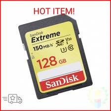 SanDisk 128GB Extreme SDXC UHS-I Memory Card - 150MB/s, C10, U3, V30, 4K UHD, SD