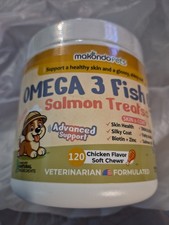 Omega 3 Fish Oil for Dogs - 120 Soft Chews - Salmon Skin and Coat Supplement