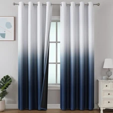 Ombre Blackout Curtains 84 Inch Length 2 Panels Set for Living Room, Navy Blu...