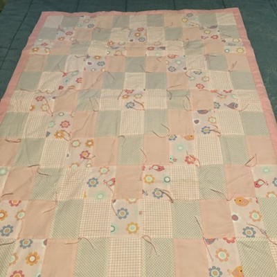 Handmade Patchwork Pink Baby Quilt  46  X 36 