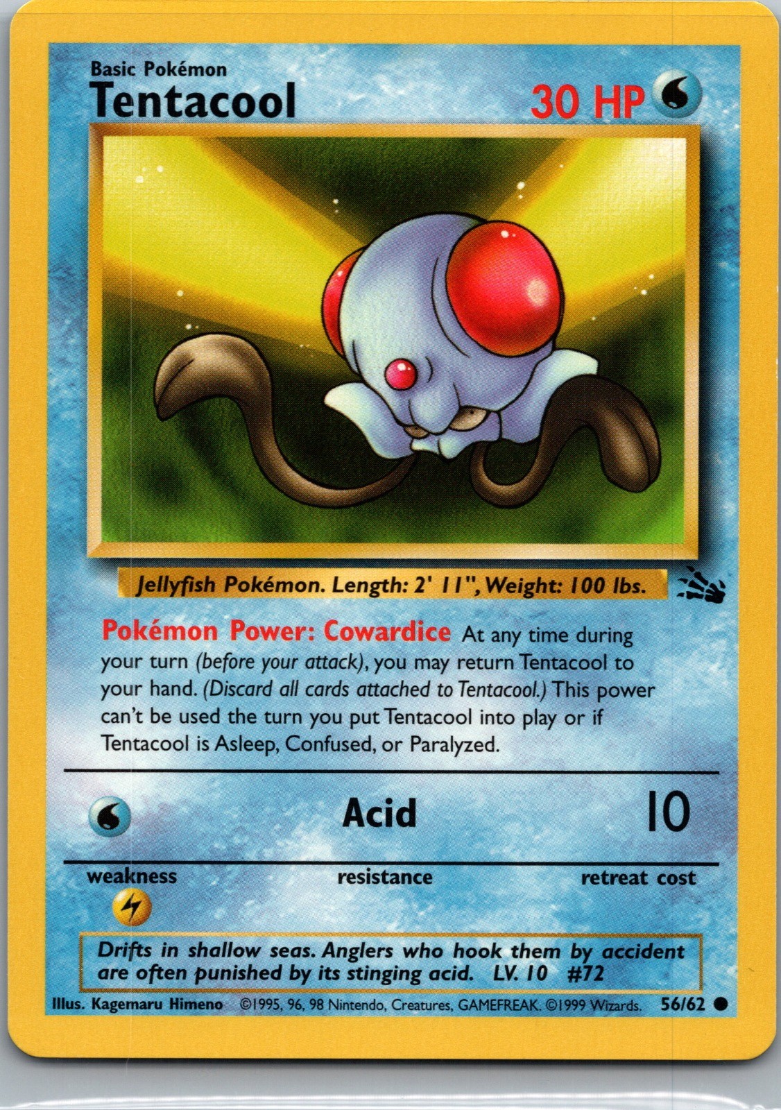 TENTACOOL 56/62 COMMON FOSSIL Pokemon Unlimited NM FOSSIL