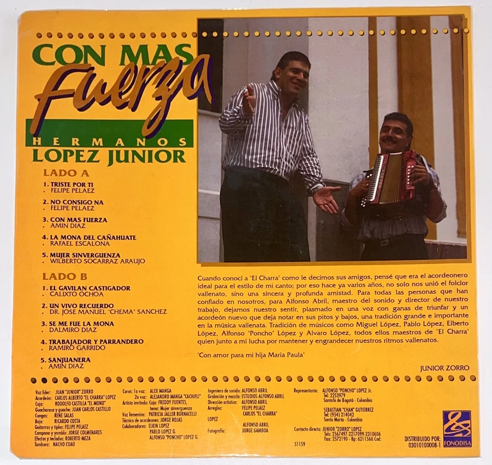 Hermanos Lopez Junior ‎– Con Más Fuerza  - Fonodisa 1995 - Image 2 of 4