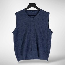 John Ashford Navy Blue V-Neck Sweater Vest Textured Knit Made in Italy Mens