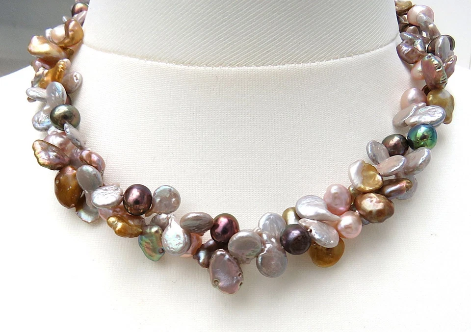 Perlen Kette Keshi Perlenkette Süßwasser Coinperlen Unikat Collier handmade 5661 - Bild 2 von 4