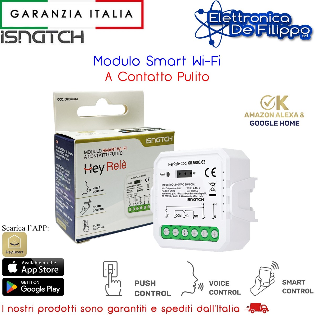Kit Pulsante Wireless ECI Per Relè Smart 10A - Controllo Senza Fili E Senza Batterie, Facile Installazione
