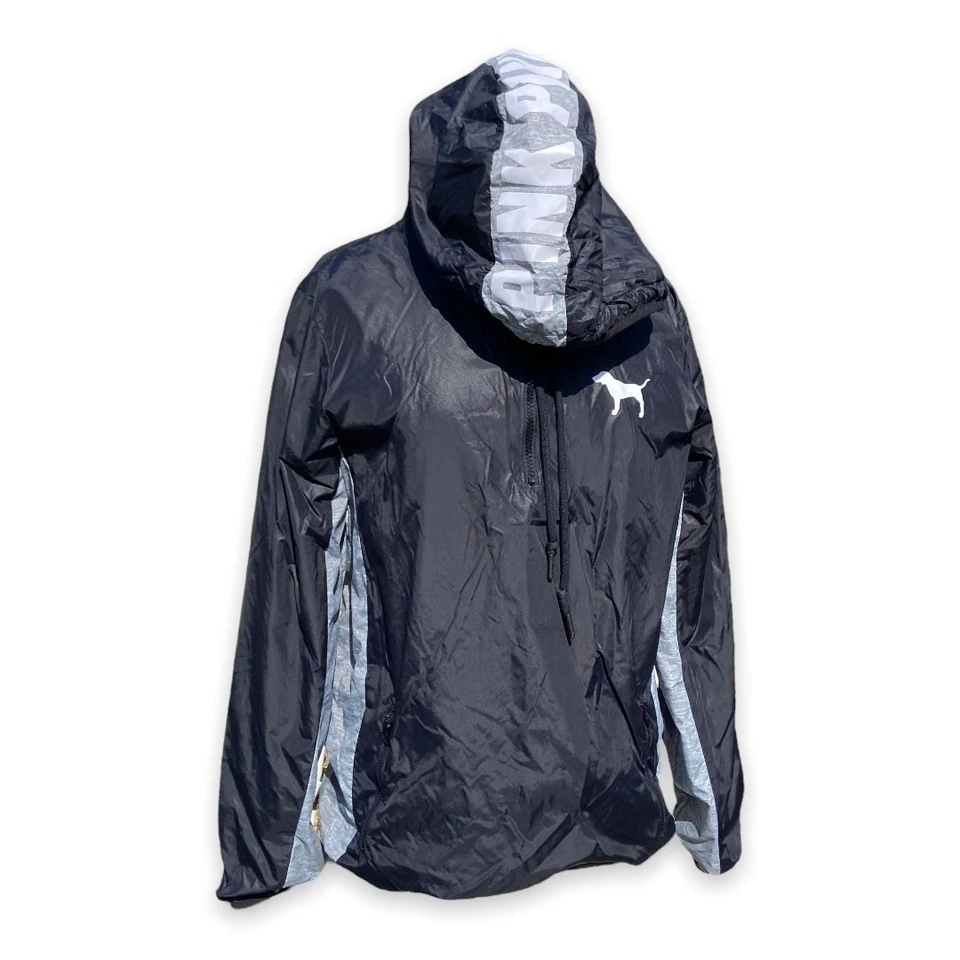 РОЗОВЫЙ Victoria's Secret женщин ветровка черный серый четверть молнии пуловер XS S - Изображение 3 из 4