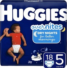 HUGGIES OVERNITES ALL-NIGHT DIAPERS - Size 5 Over 27 lb. - 18 COUNT