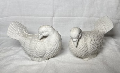 Vintage White Porcelain Doves Our Own Import Japan-Matte Finish - Set Of 2