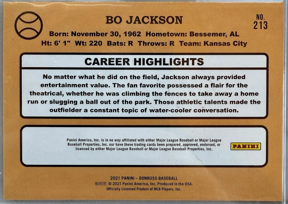 Bo Jackson 2020 Panini Donruss prueba de artista/10 Kansas City Royals Salón de la fama Foto 2 de 2