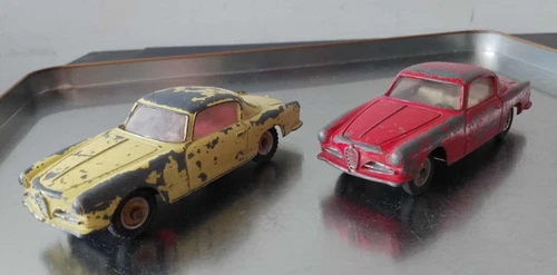 ORIGINAL VINTAGE DIECAST DINKY TOY SPORTS CARS LOT OF TWO 185 ALFA ROMEO COUPE